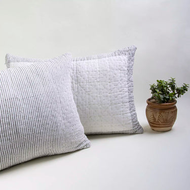 Stripe Handmade Pure Cotton Kantha Quilted Pillow Cover
