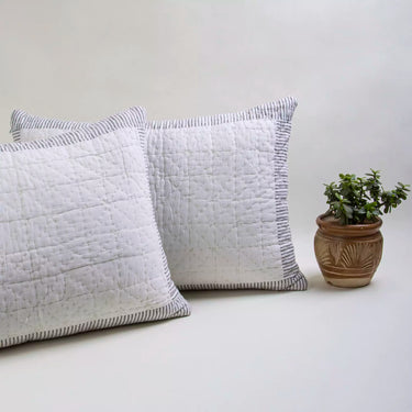 Stripe Handmade Pure Cotton Kantha Quilted Pillow Cover