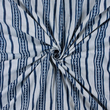 Striped Indigo Blue Hand Block Print Fabric
