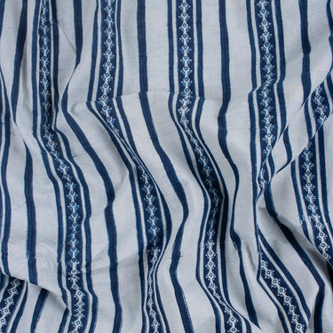 Striped Indigo Blue Hand Block Print Fabric