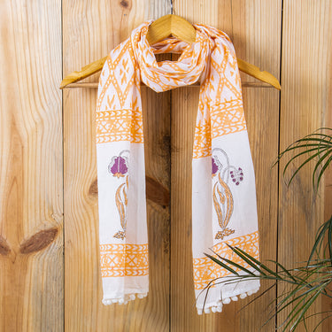 Stylish Floral Handmade Block Print Cotton Stoles For Ladies