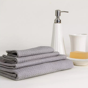 Stylish Grey Cotton Waffle Bath Towels Set of 4