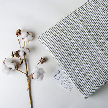 Sustainable Green Striped Block Printed Quilt Blanket