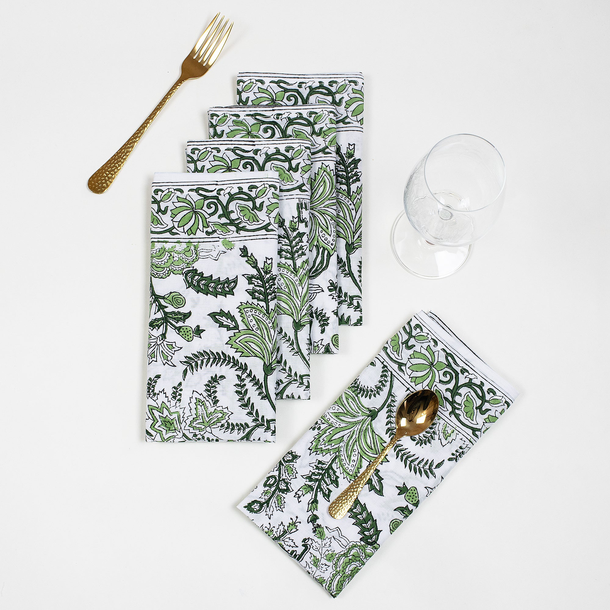 Soft Napkins Premium Hand Block Green Floral Reusable Online