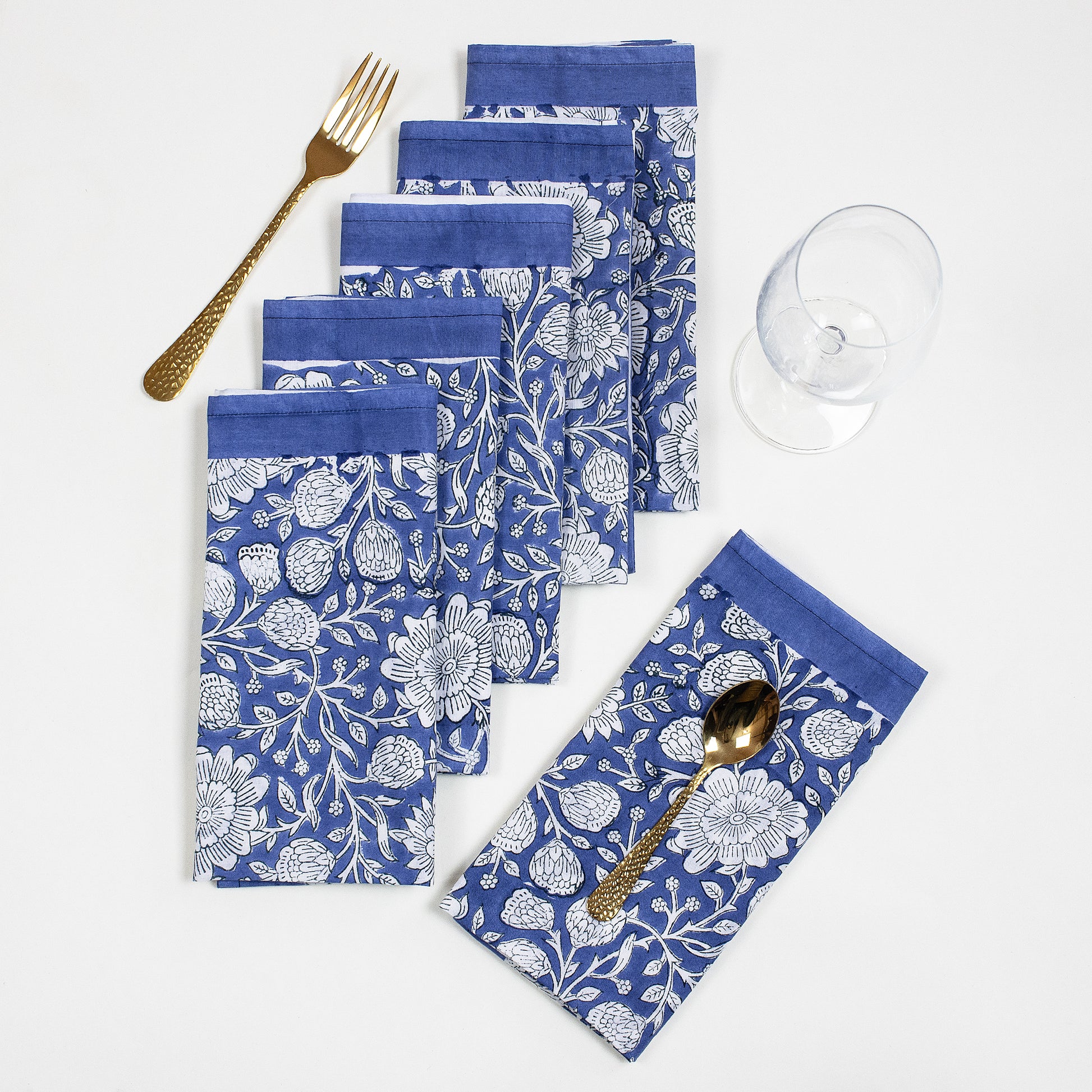 Premium Hand Block Blue Floral Print Cloth Napkins Online