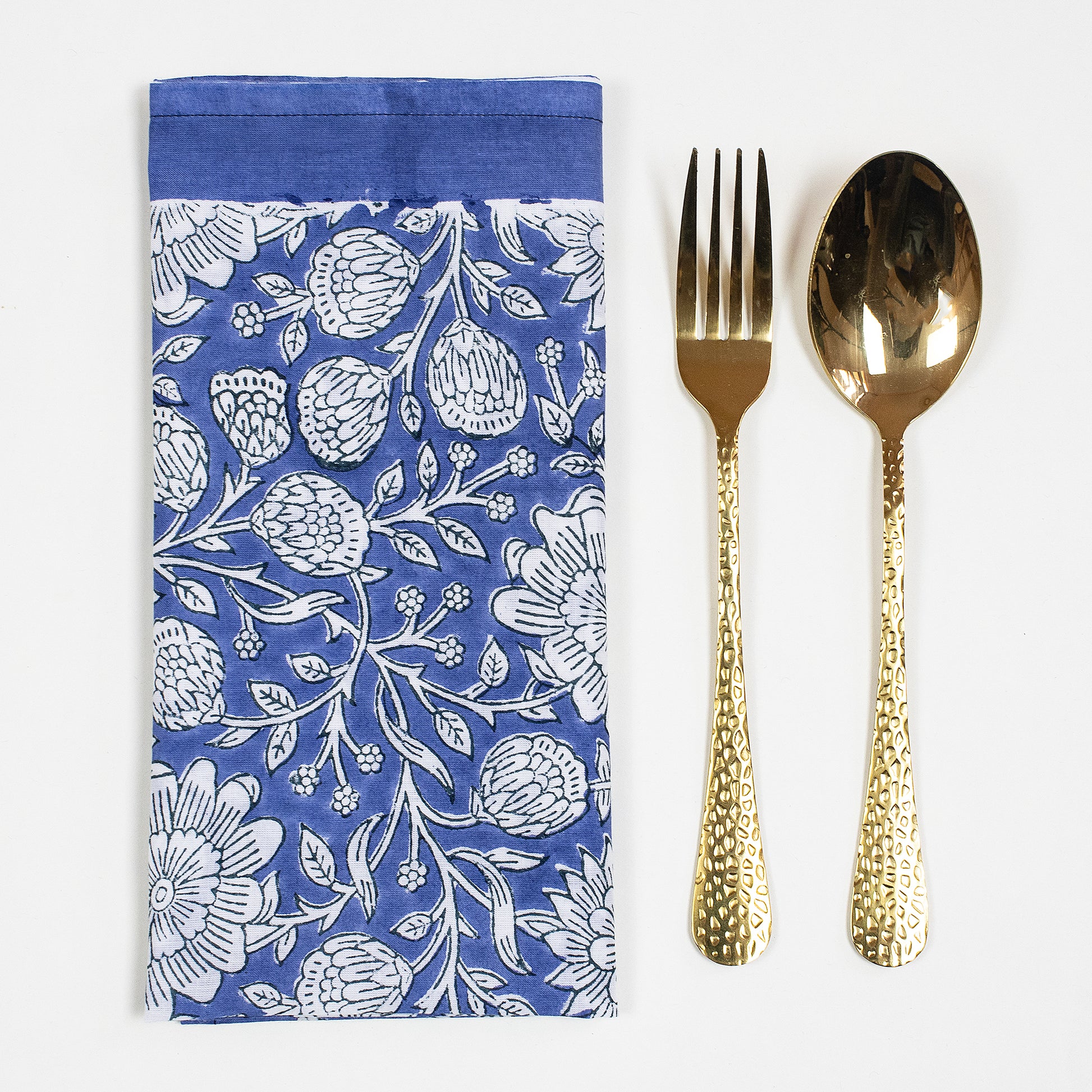 Premium Hand Block Blue Floral Print Cloth Napkins Online