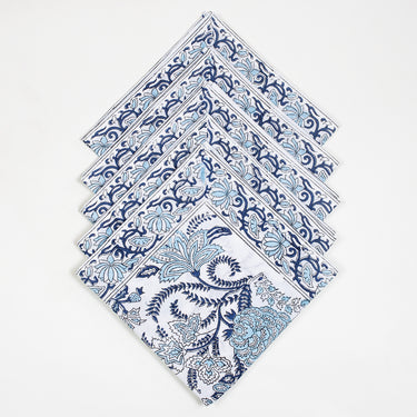 Hand Napkins Block Sky Blue Floral Print Online