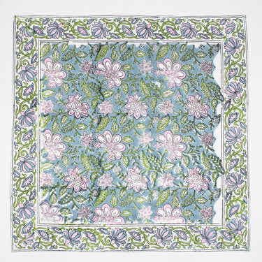 Hand Block Green Floral Printed Cotton Rumal Online