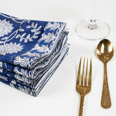 Hand Block Blue Floral Printed Cotton Hankies Online