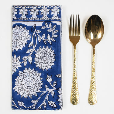 Hand Block Blue Floral Printed Cotton Hankies Online