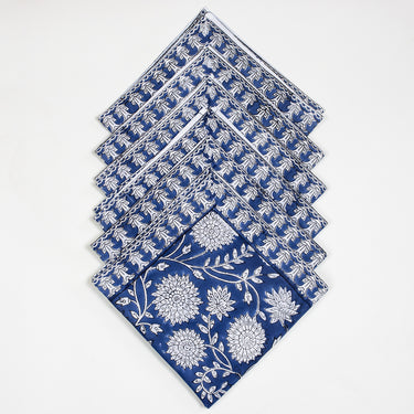 Hand Block Blue Floral Printed Cotton Hankies Online