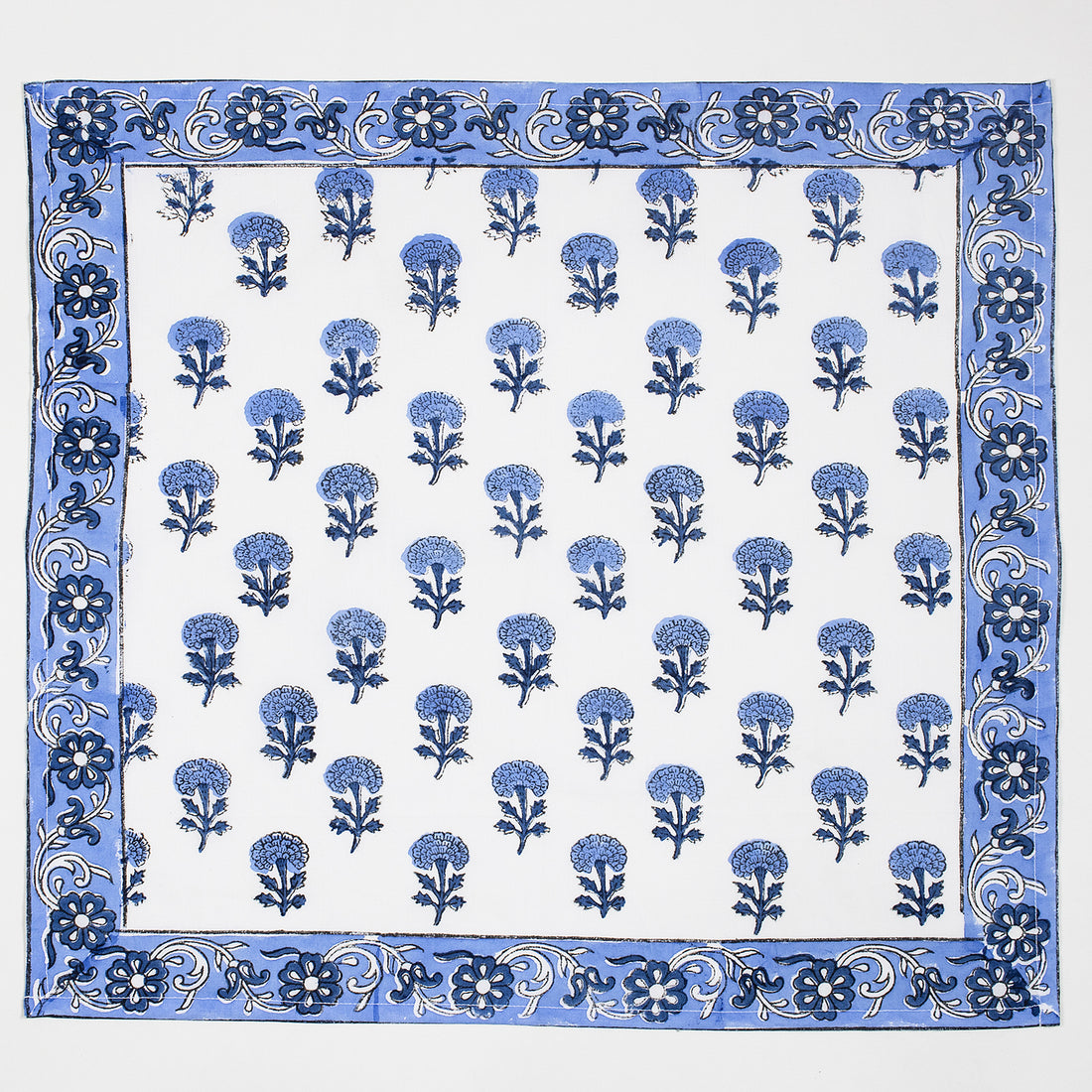 Hand Rumal Block Blue Floral Print Cotton Napkins Online