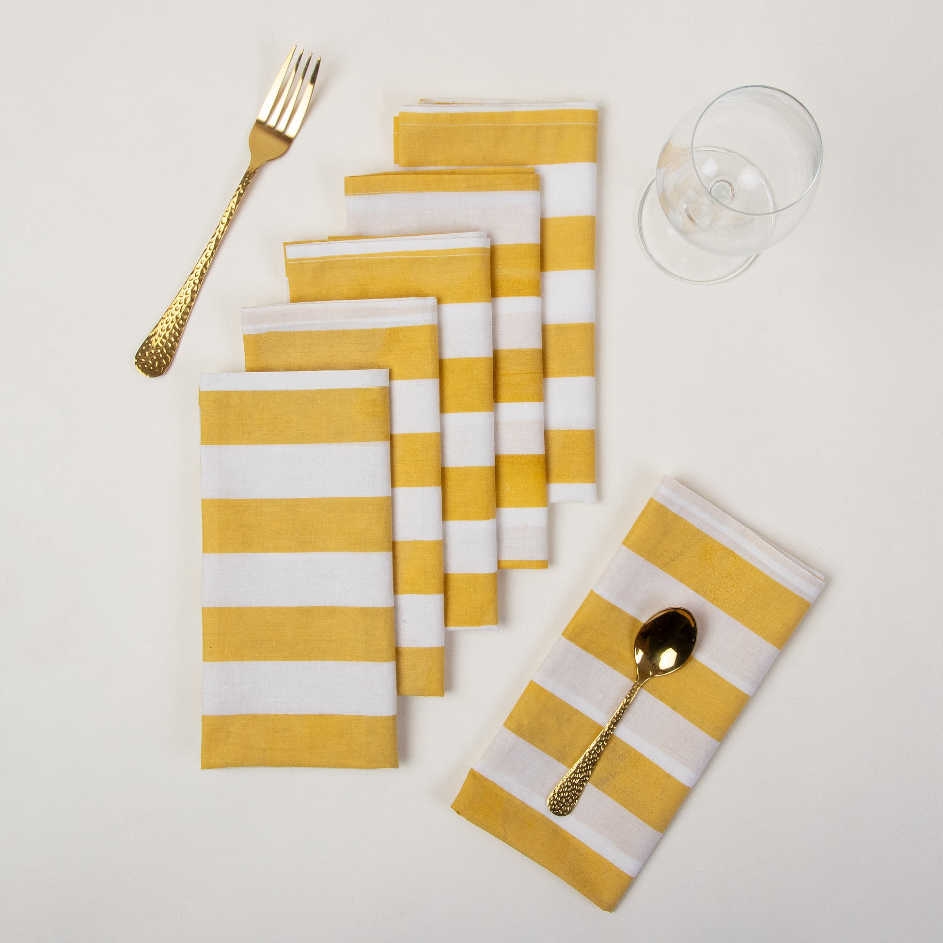 Table Napkin Hand Block Yellow Stripes Print Online