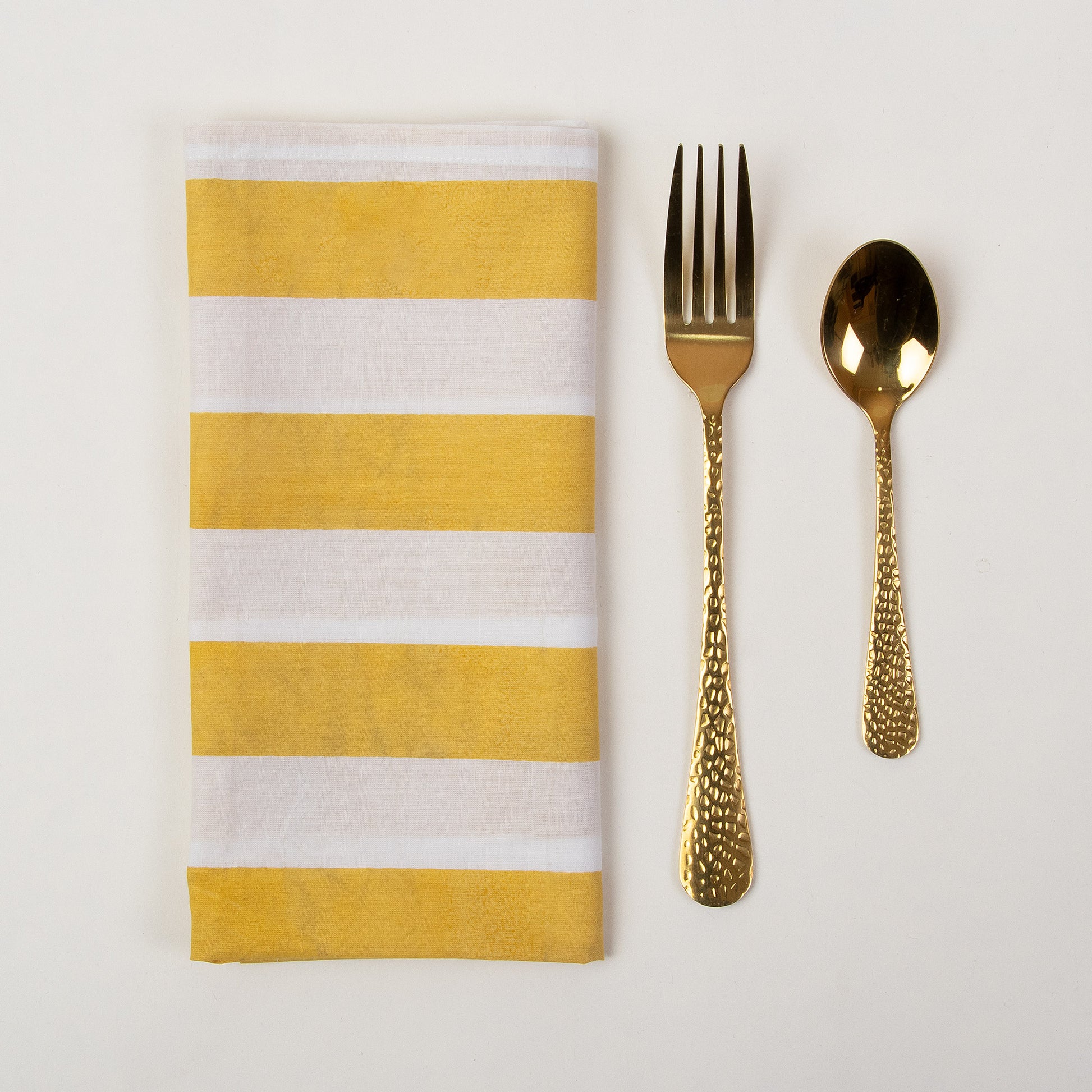 Table Napkin Hand Block Yellow Stripes Print Online