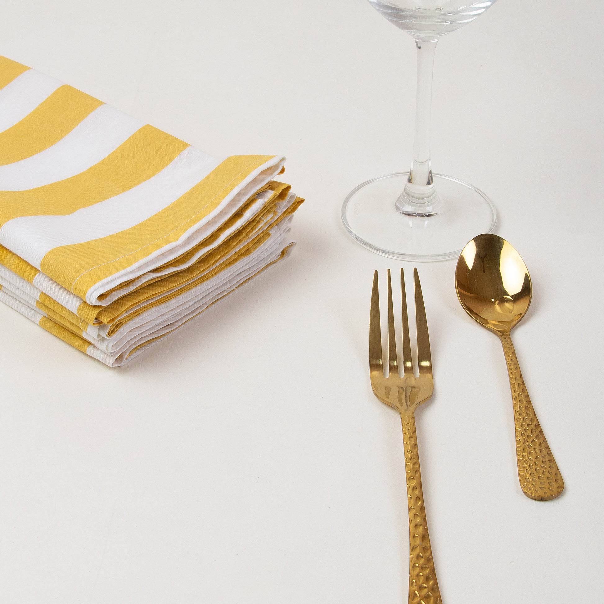 Table Napkin Hand Block Yellow Stripes Print Online