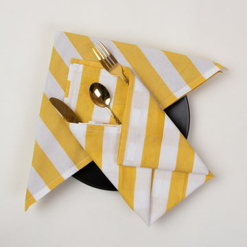 Table Napkin Hand Block Yellow Stripes Print Online