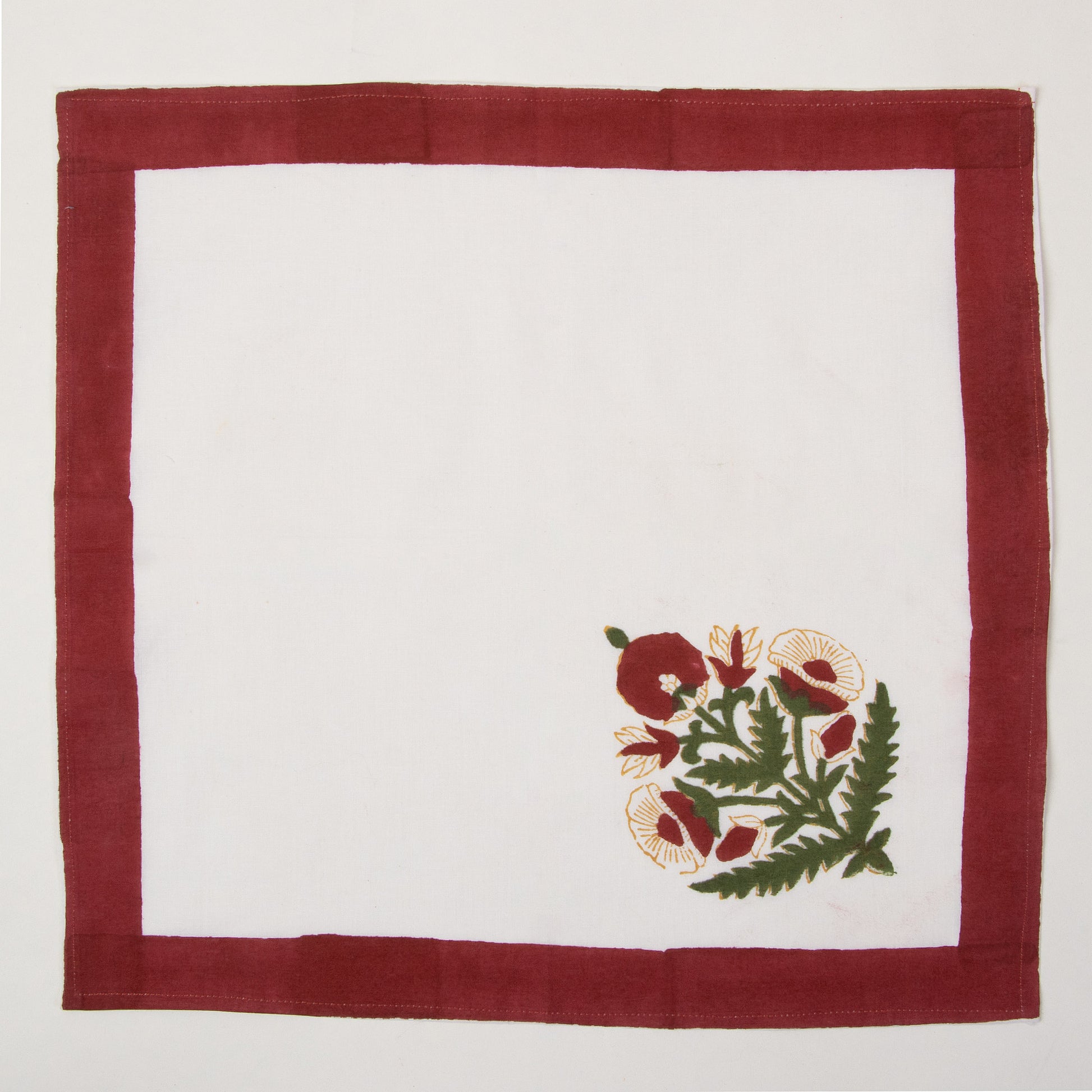 Maroon Block Floral Print Cloth Table Napkins Online