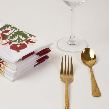 Maroon Block Floral Print Cloth Table Napkins Online