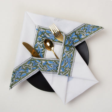 Blue Hand Block Floral Print Dining Table Napkins Online