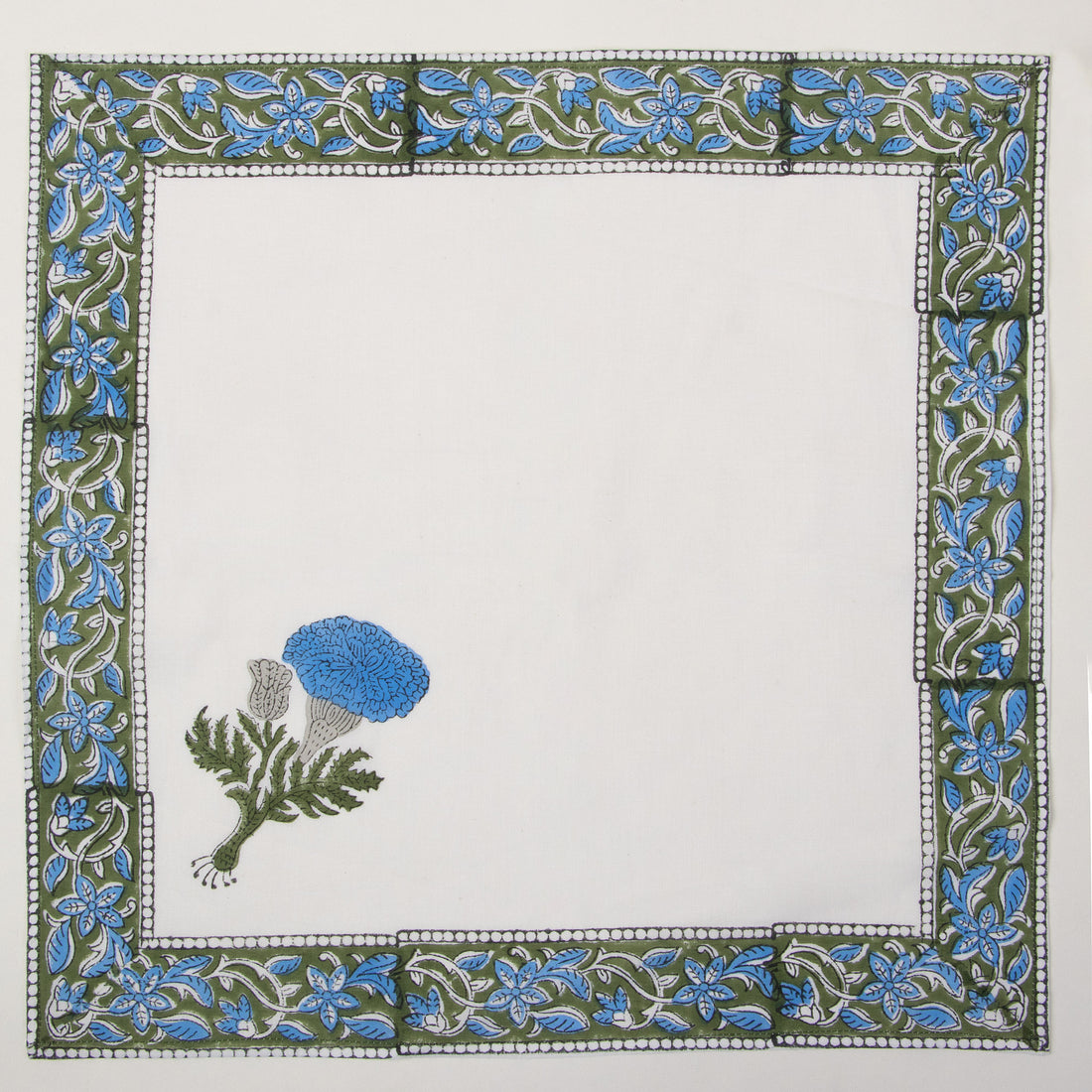 Blue Hand Block Floral Print Dining Table Napkins Online
