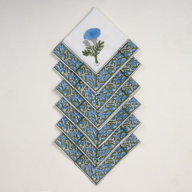 Blue Hand Block Floral Print Dining Table Napkins Online