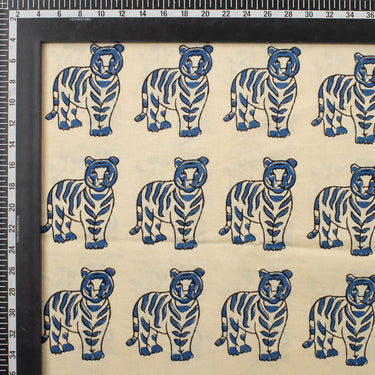 Tiger Hand Block Blue Soft Bagru Fabric 