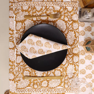 Traditional Hand Block Brown Floral Print Pure Cotton Table Cover