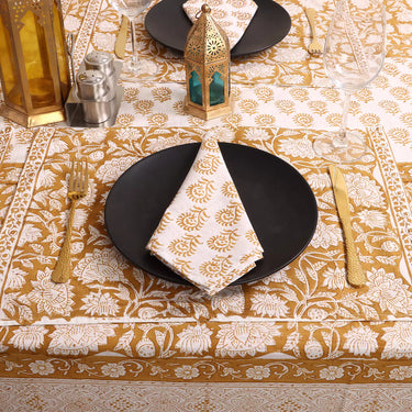 Traditional Hand Block Brown Floral Print Pure Cotton Table Cover