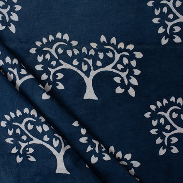 Tree Indigo Blue Cotton Hand Block Print Fabric