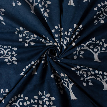 Tree Indigo Blue Cotton Hand Block Print Fabric