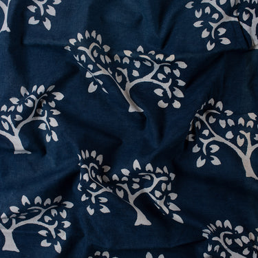 Tree Indigo Blue Cotton Hand Block Print Fabric