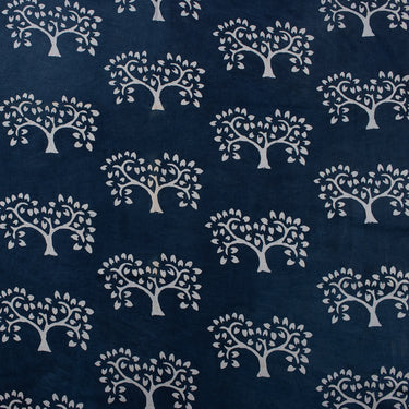 Tree Indigo Blue Cotton Hand Block Print Fabric