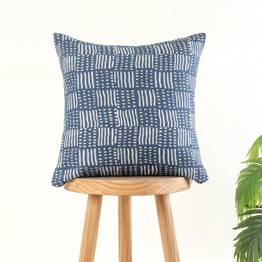 Trendy Hand Block Print Indigo Canvas Cushion Cover 
