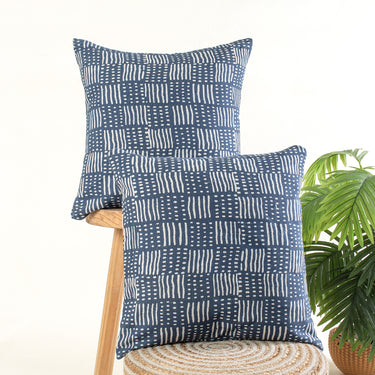 Trendy Hand Block Print Indigo Canvas Cushion Cover 