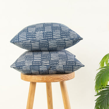 Trendy Hand Block Print Indigo Canvas Cushion Cover 