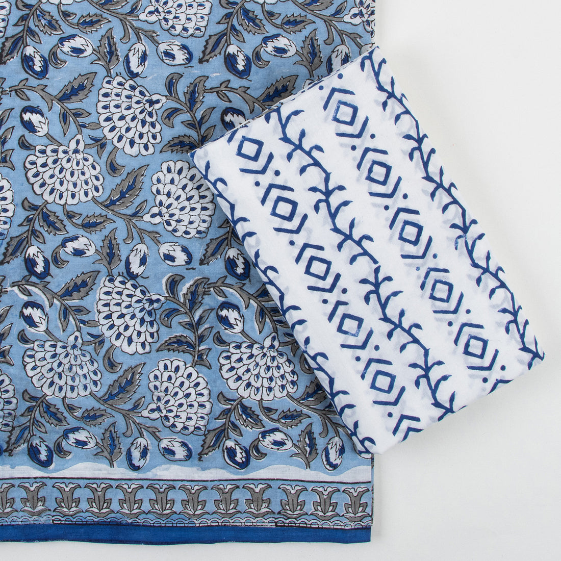 Blue Cotton Suits For Women With Chanderi Dupatta Online