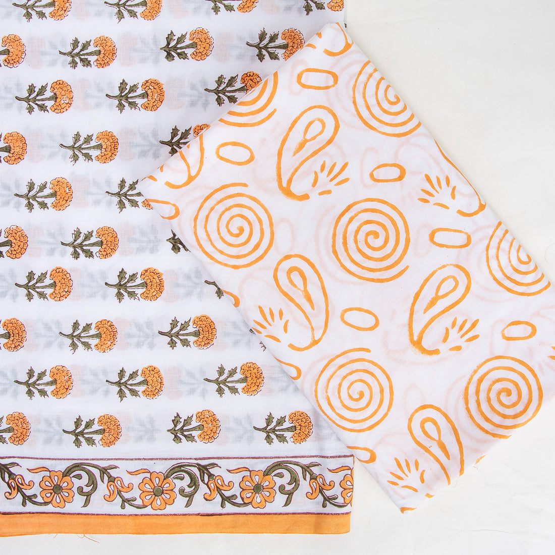 Hand Block floral Print Unstitched Suit Material Online