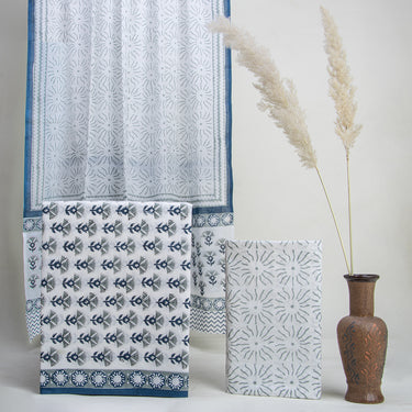 Handmade Blue Floral Unstitched Cotton Suits Dress Material
