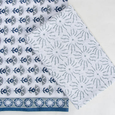 Handmade Blue Floral Unstitched Cotton Suits Dress Material