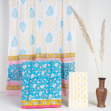 Handmade Leaf Blue Cotton Suit with Cotton Dupatta Online