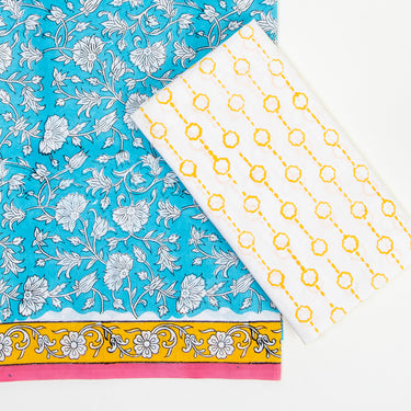 Handmade Leaf Blue Cotton Suit with Cotton Dupatta Online