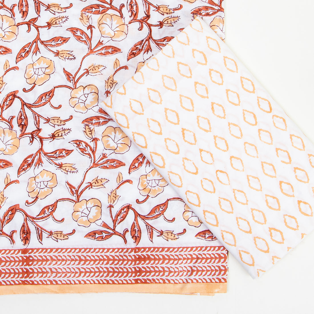 Buy Flower Print Unstitched Cotton Suits with Cotton Dupatta Online