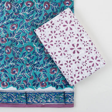 Blue Floral Latest Cotton Suit With Cotton Dupatta