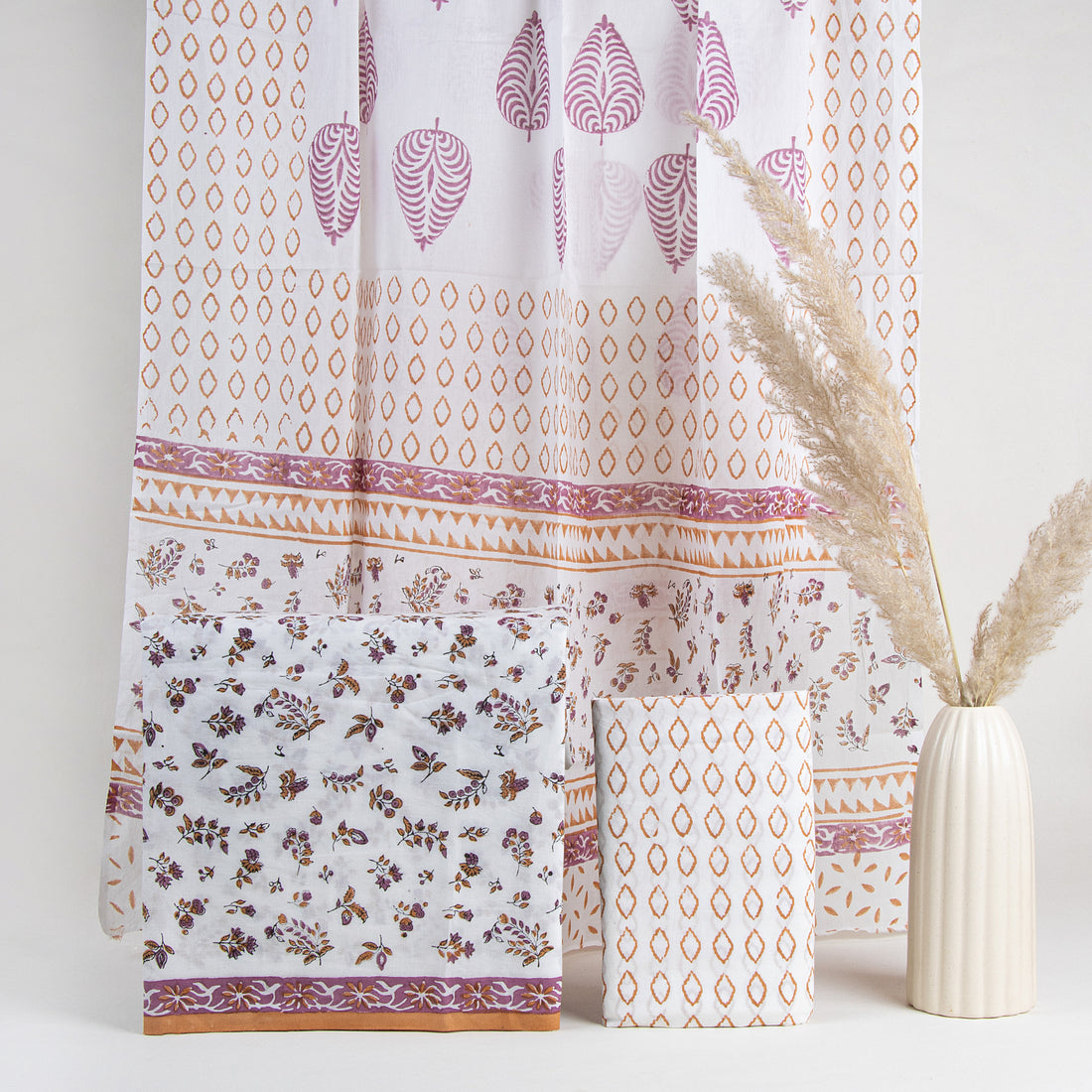 Hand Block Floral Cotton Printed Suit With Cotton Dupatta Online
