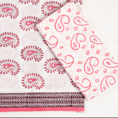 3PC Pink Paisley Unstitched Suits Cotton Dupatta Online