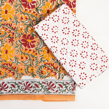 Yellow Traditional Print Jaipur Cotton Suits With Cotton Dupatta