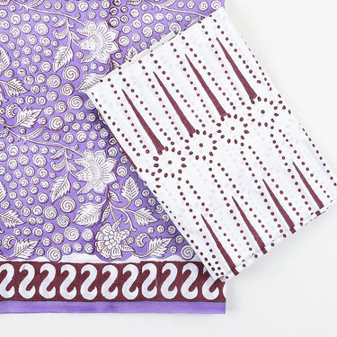 Purple Floral Block Unstitched Cotton Suits With Cotton Dupatta