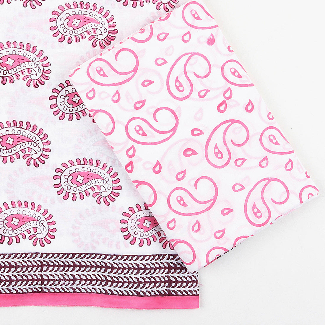 Pink Paisley Cotton Suits With Kota Doria Dupatta