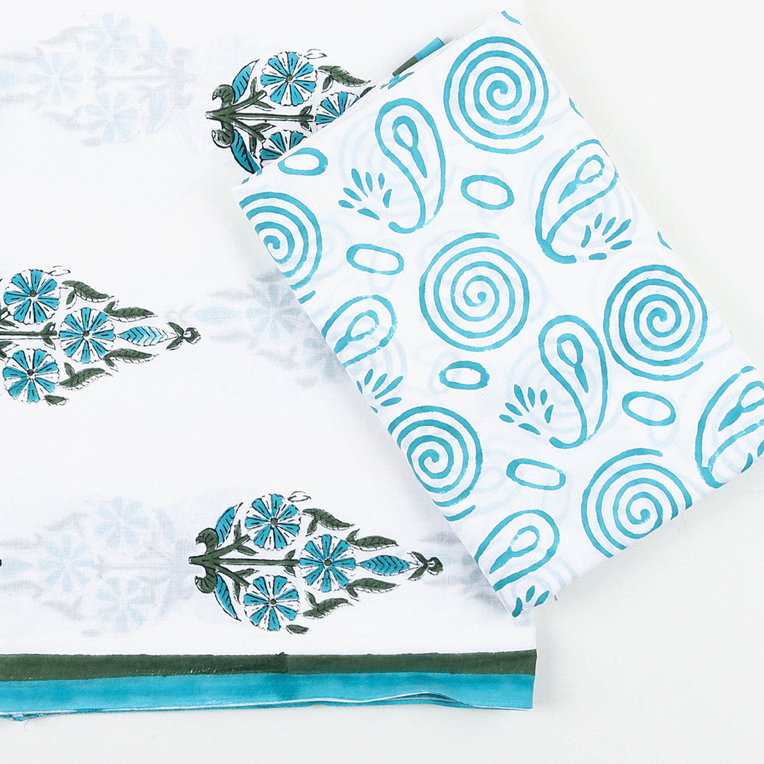 Sky Blue Hand Block Print Suits with Kota Doria Dupatta