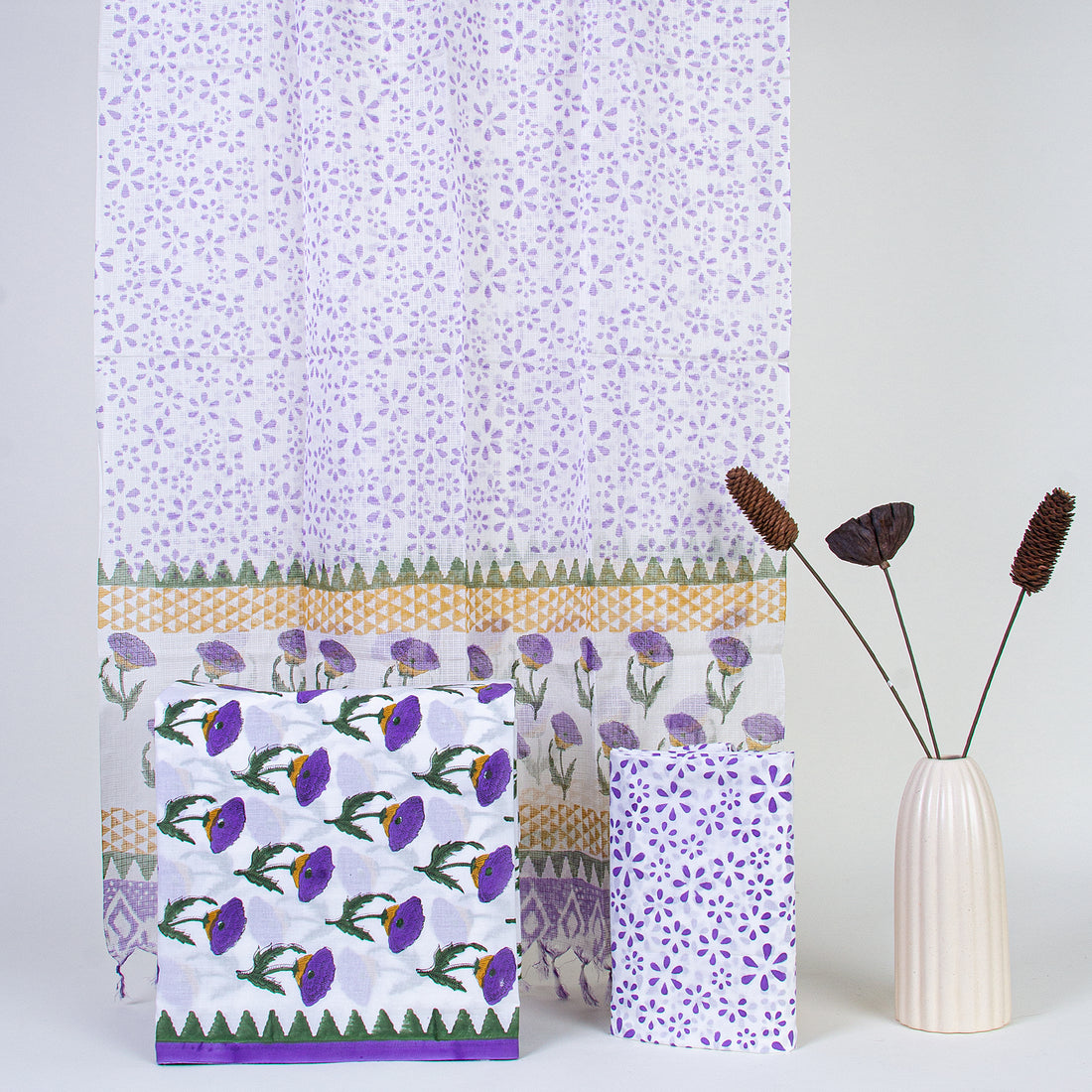 Purple Floral Cotton Suits with Kota Doria Dupatta Online